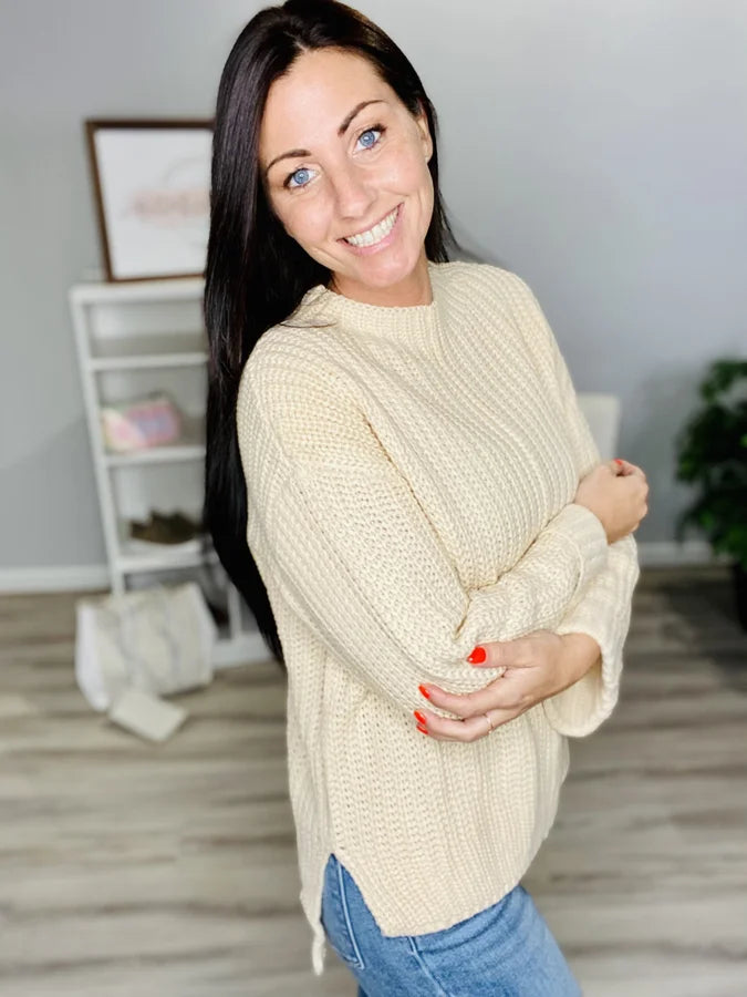 Reg. Pale Peach Mock Neck Hi-Low Sweater