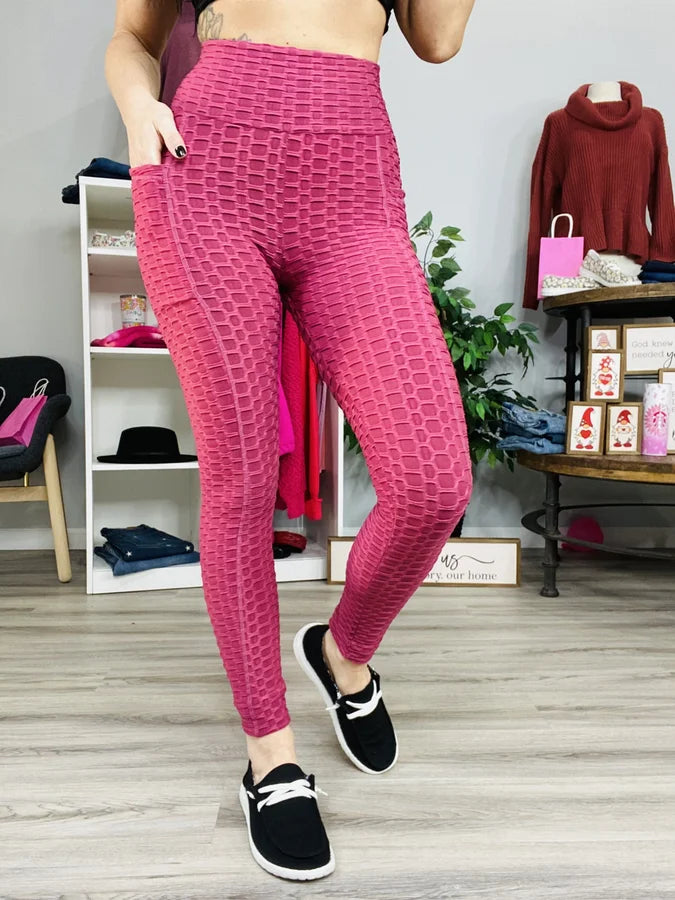 Reg/Plus Dark Mauve Honeycomb Textured Leggings