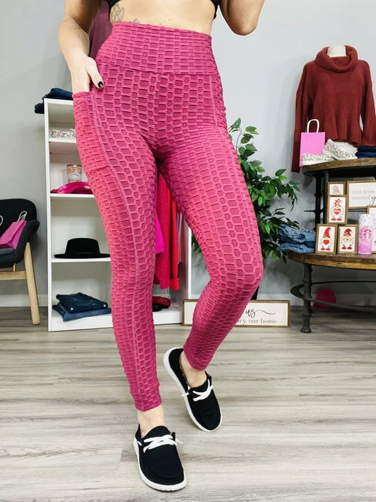 Reg/Plus Dark Mauve Honeycomb Textured Leggings