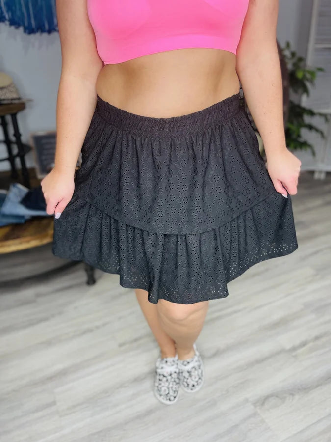 Reg/Plus Black Eyelet Layered Skirt