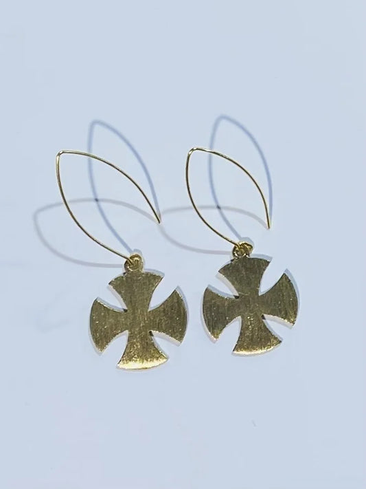 Gold Cross Dangle Earrings