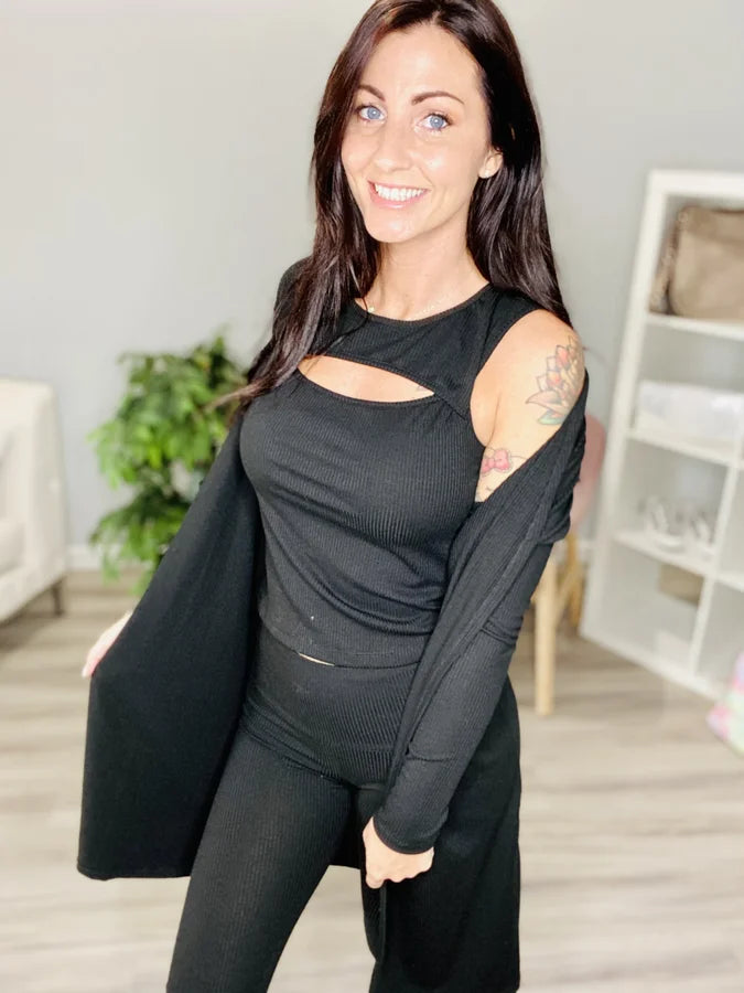 Reg/Plus Black Cardigan, Sleeveless Top, Lounge Pants *Sold Separately*