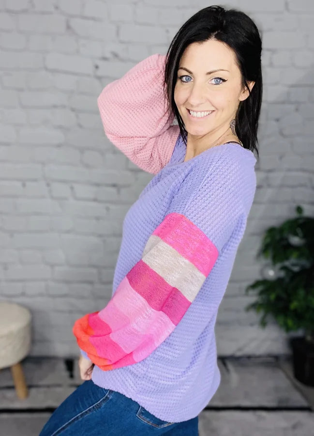 "Feeling Radiant" Lilac/Striped Long Sleeve Top