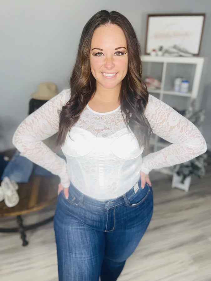 Reg/Plus Ivory Lace Long Sleeve Bodysuit