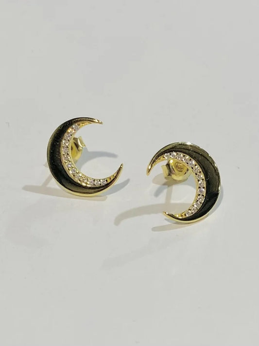 Sterling Silver Gold Plated Crescent Moon Post Earrings