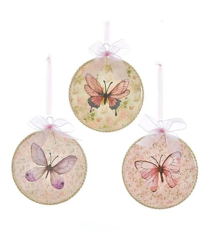 Blush Boho Chic Butterfly & Flower Patterned Ornaments (Multiple Colors)