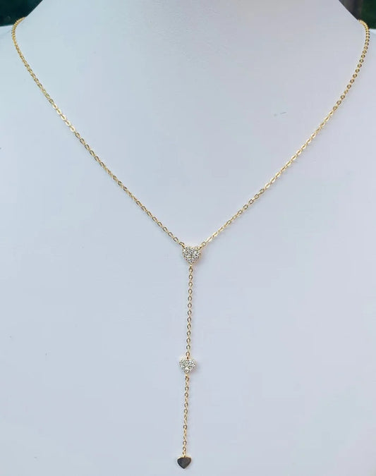 Sterling Silver Gold Plated Cubic Zirconia Heart Lariat Necklace - 16-18"