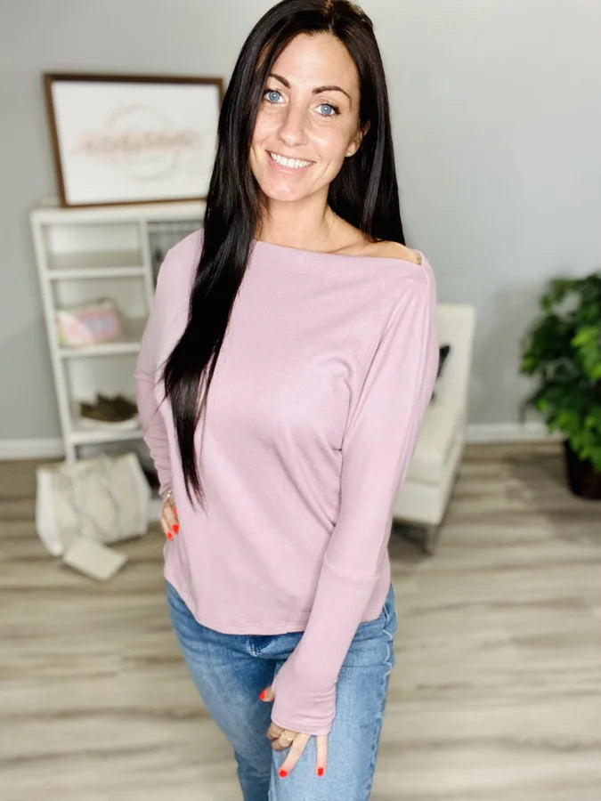 Reg. Mauve Off-the-Shoulder Long Sleeve Top