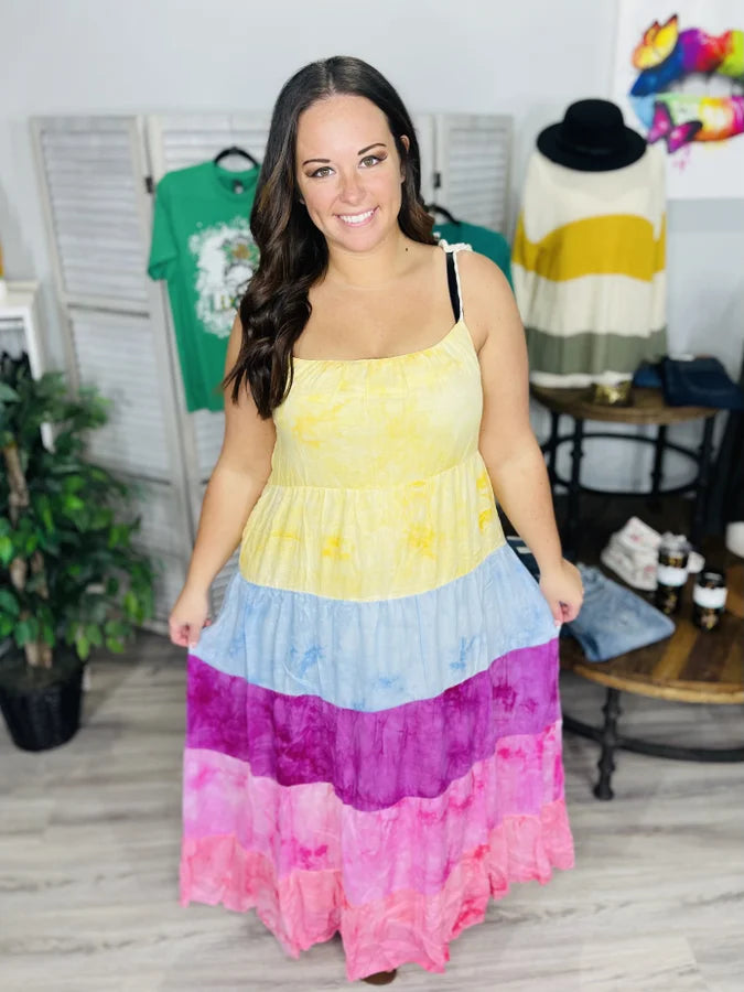 Reg/Plus Multicolor Maxi Dress w/ Tassel Straps