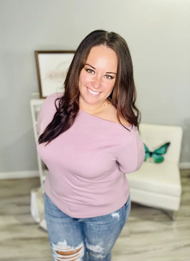 Reg. Mauve Off-the-Shoulder Long Sleeve Top