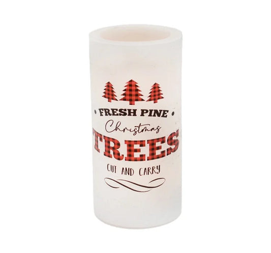 "Fresh Pine Christmas Trees" Light-Up Pillar Candle