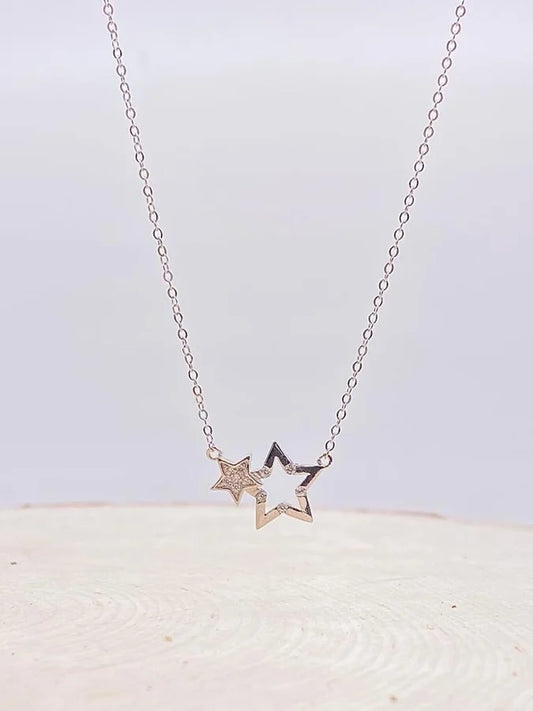 Sterling Silver Cubic Zirconia Star Necklace - 16" +2