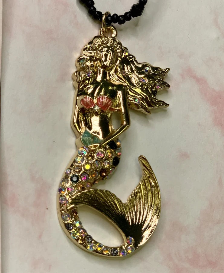 Gold Mermaid Necklace w/ Rhinestone Detail