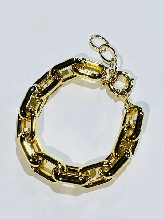 Gold Plated Large Anchor Link Chain Bracelet - 7.5-8.5"