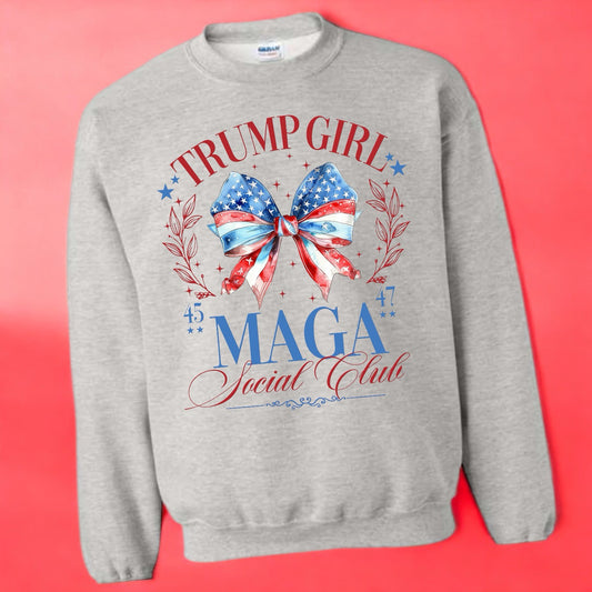 "Trump Girl Magazine Social Club" Graphic Short Sleeve/Crewneck Sweatshirt