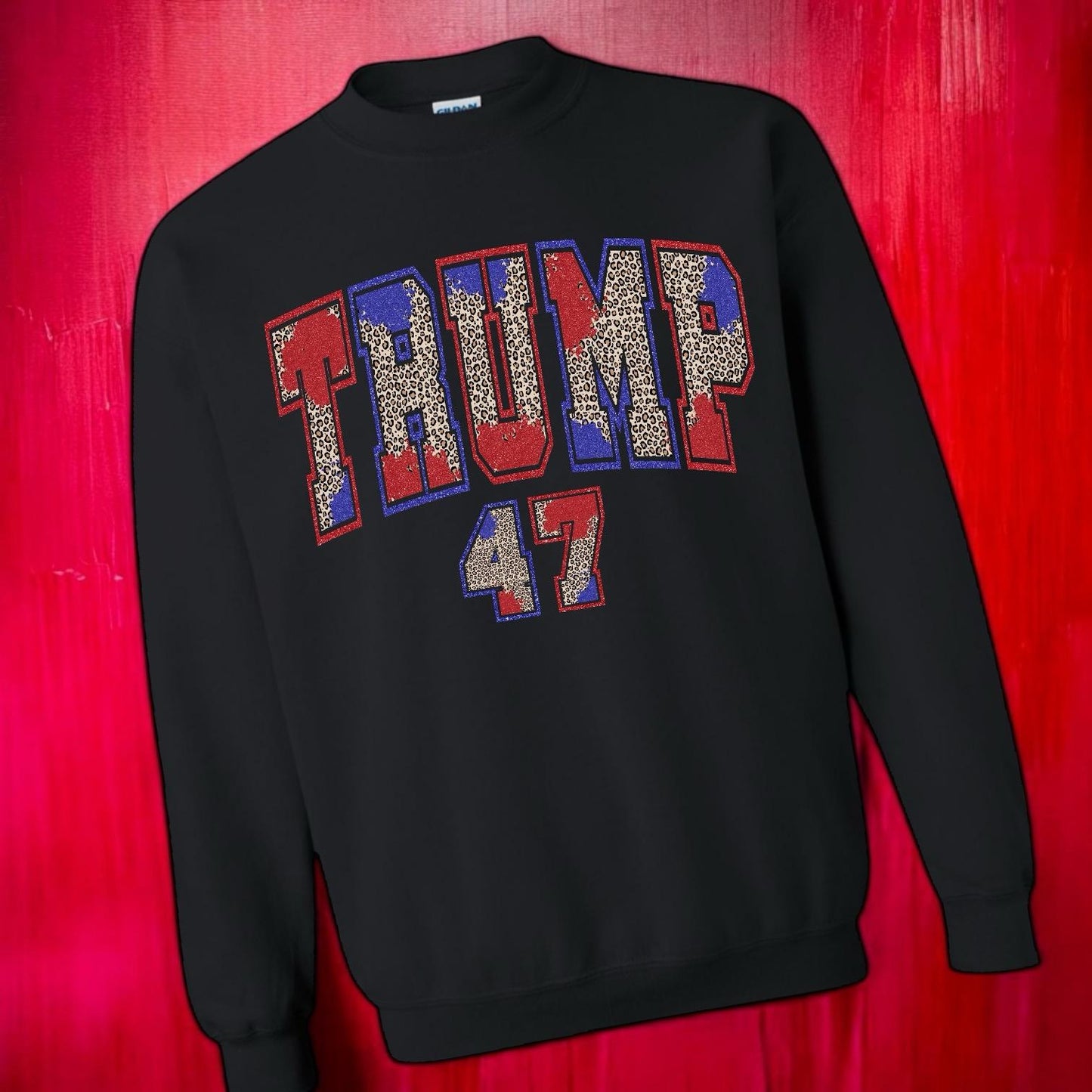 "Glitter Leopard Trump 47" Graphic Short Sleeve/Crewneck Sweatshirt