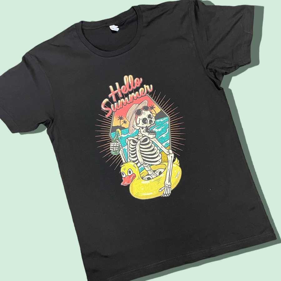 "Hello Summer Skeleton" Short Sleeve T Shirt