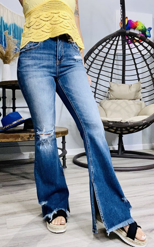 "Flirty Flare" High-Rise Slit Flare Jeans - Reg/Plus