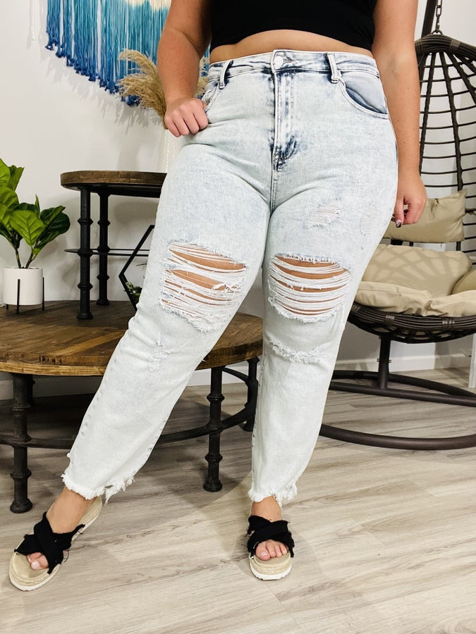 "Josie" High-Rise Acid Wash Straight Leg Jeans - Reg/Plus