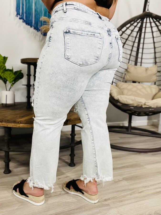 "Josie" High-Rise Acid Wash Straight Leg Jeans - Reg/Plus