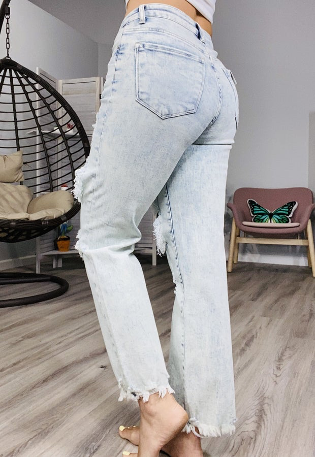 "Josie" High-Rise Acid Wash Straight Leg Jeans - Reg/Plus