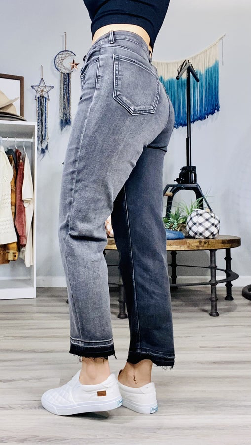 "Blair" High-Rise Crossover Two Tone Straight Leg Jeans - Reg/Plus