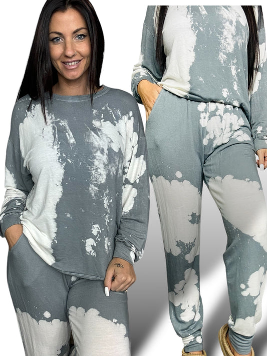 Slate Grey/Ivory Tie Dye Long Sleeve Top & Matching Joggers (Sold Separately)