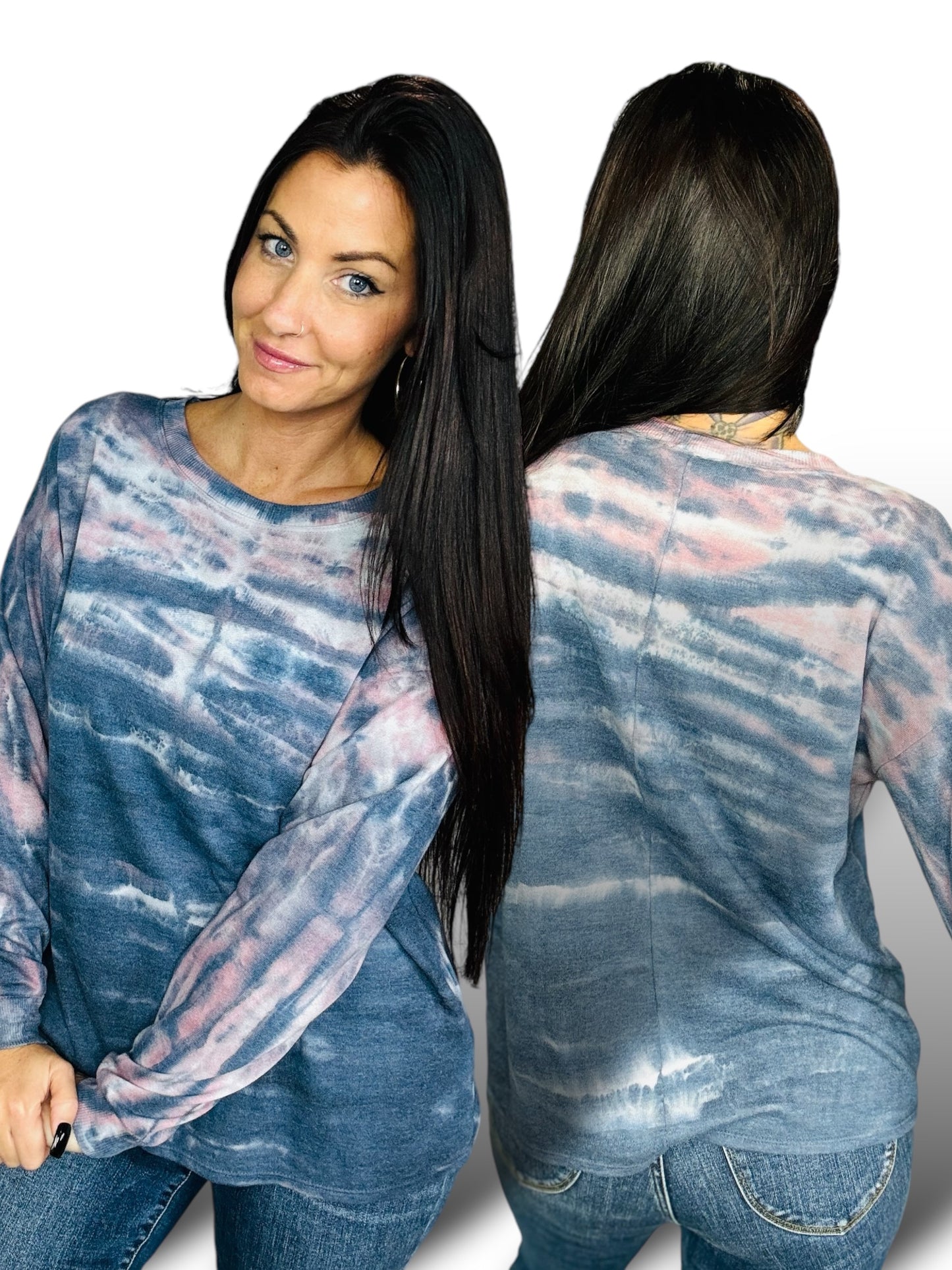 Navy/Mauve Watercolor Tie Dye Long Sleeve Top