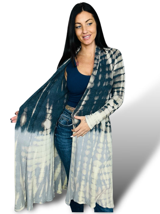 Navy/Beige Tie Dye Knit Cardigan