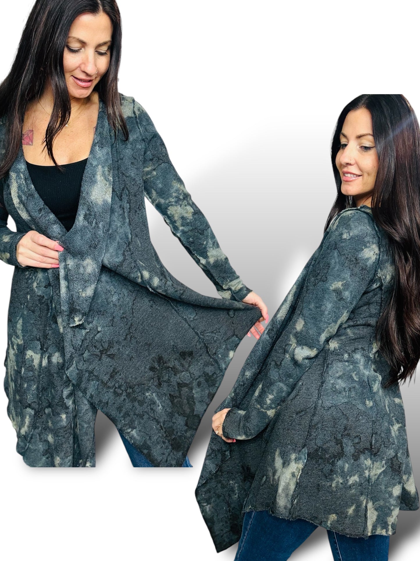 Navy/Charcoal Tie Dye Long Sleeve Cardigan