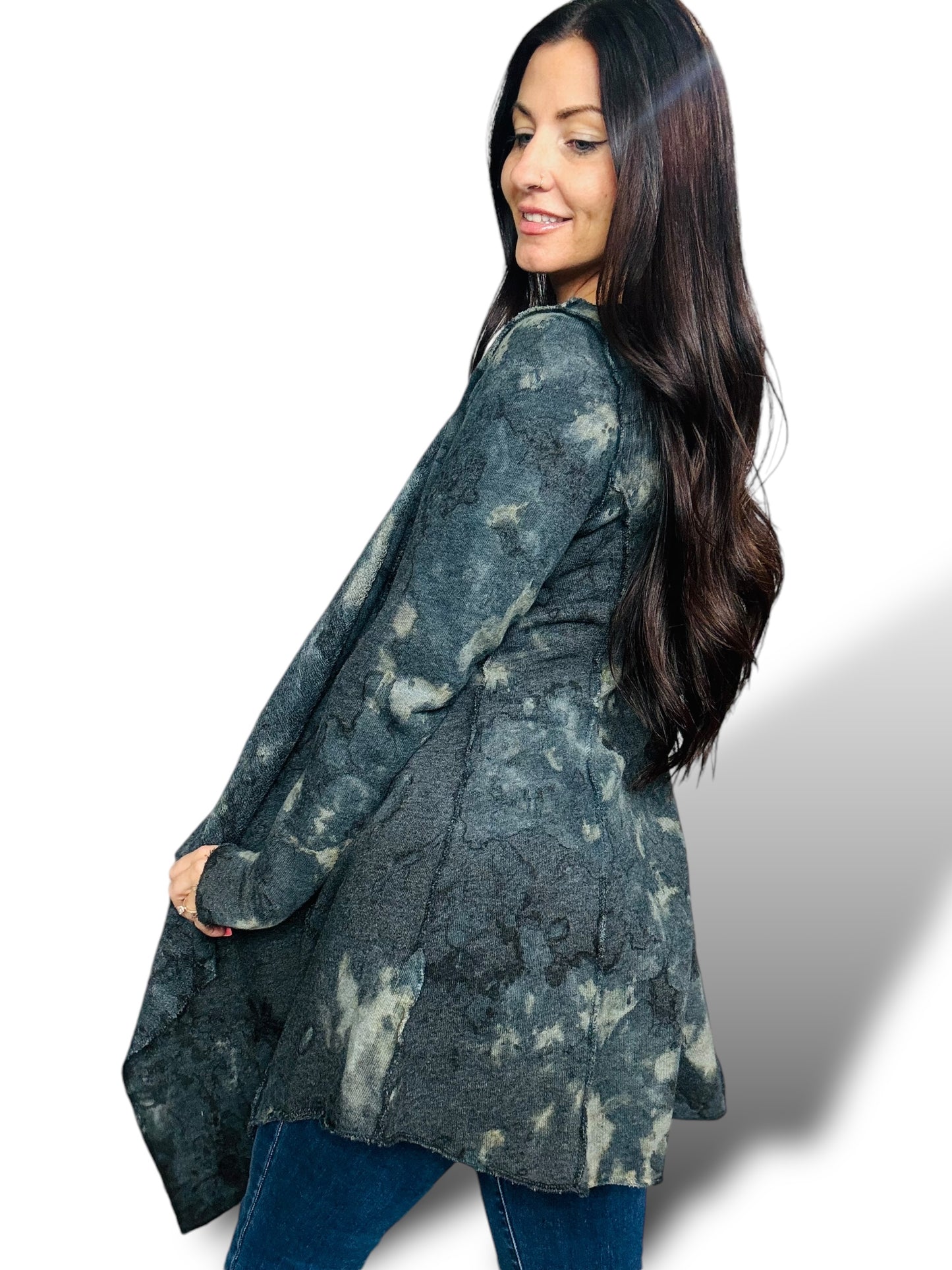 Navy/Charcoal Tie Dye Long Sleeve Cardigan