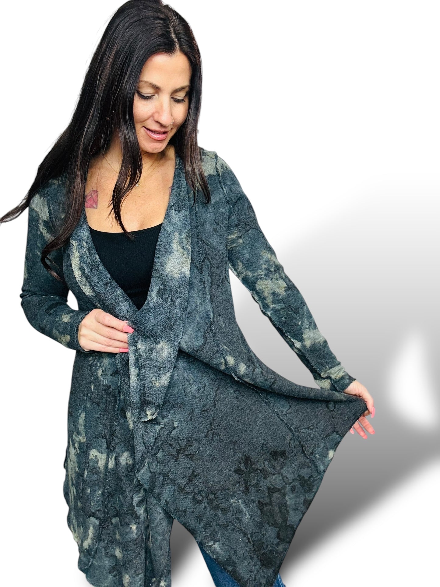 Navy/Charcoal Tie Dye Long Sleeve Cardigan