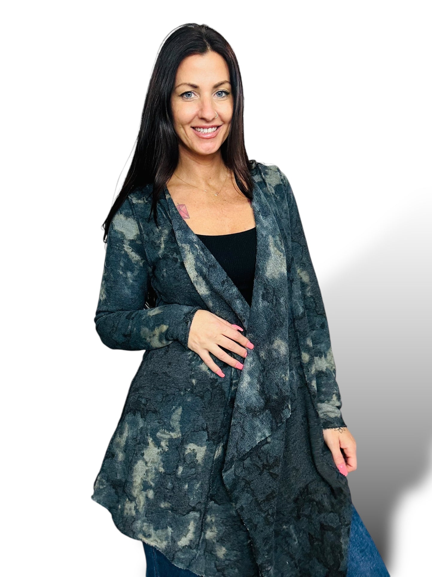 Navy/Charcoal Tie Dye Long Sleeve Cardigan