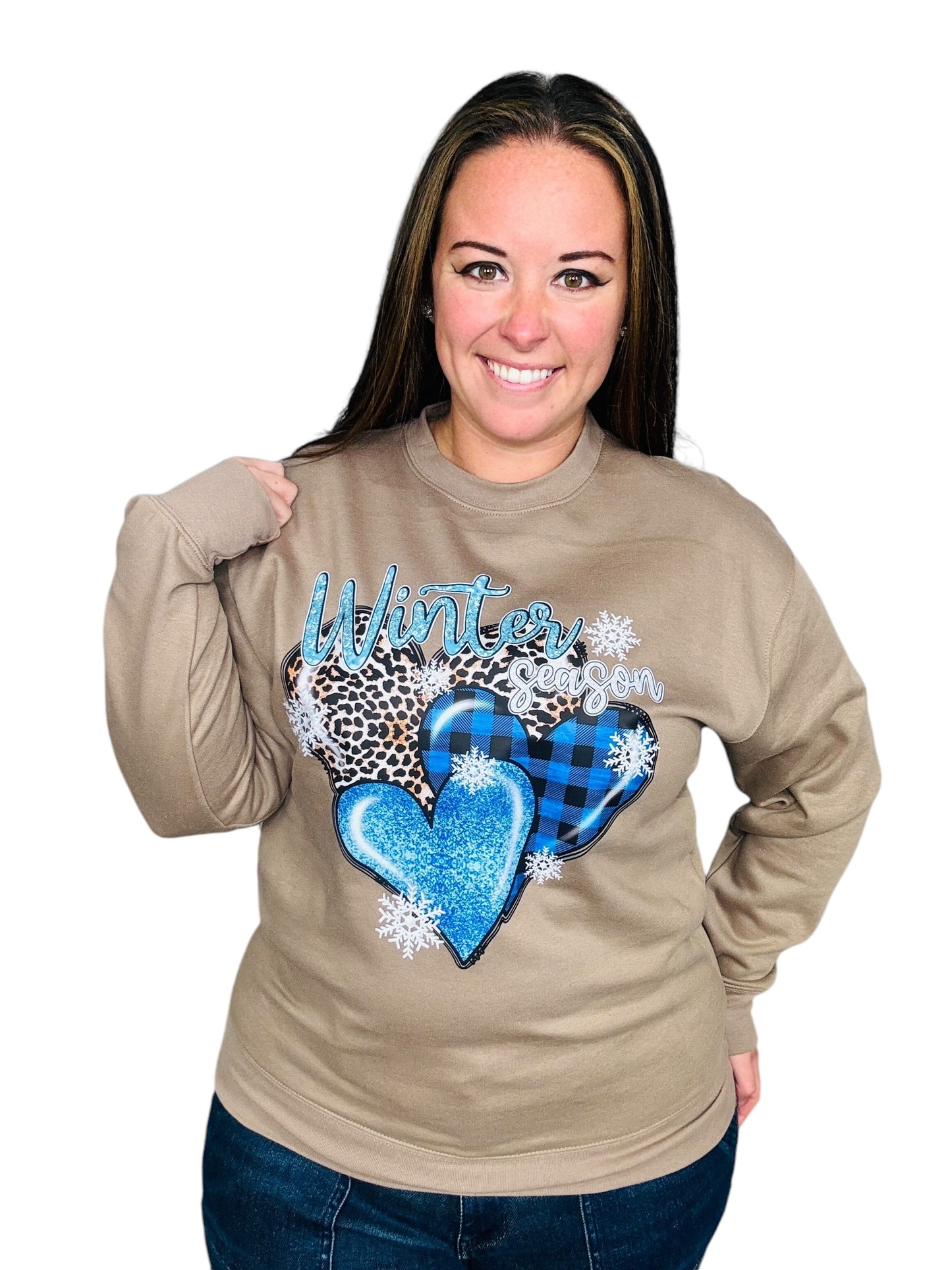 "Winter Season Hearts" Graphic Short Sleeve/Crewneck Sweatshirt