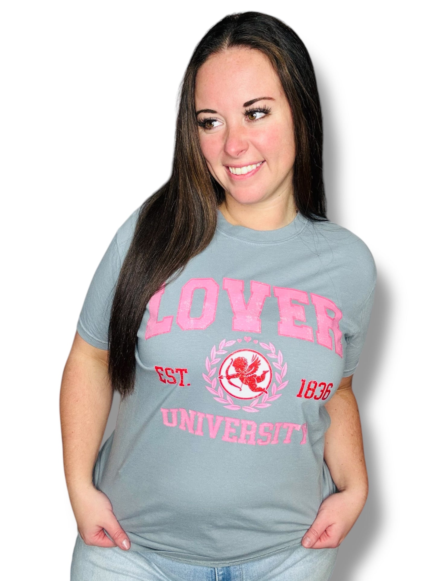 "Lover University" (Distressed Print) Short Sleeve/Crewneck Sweatshirt