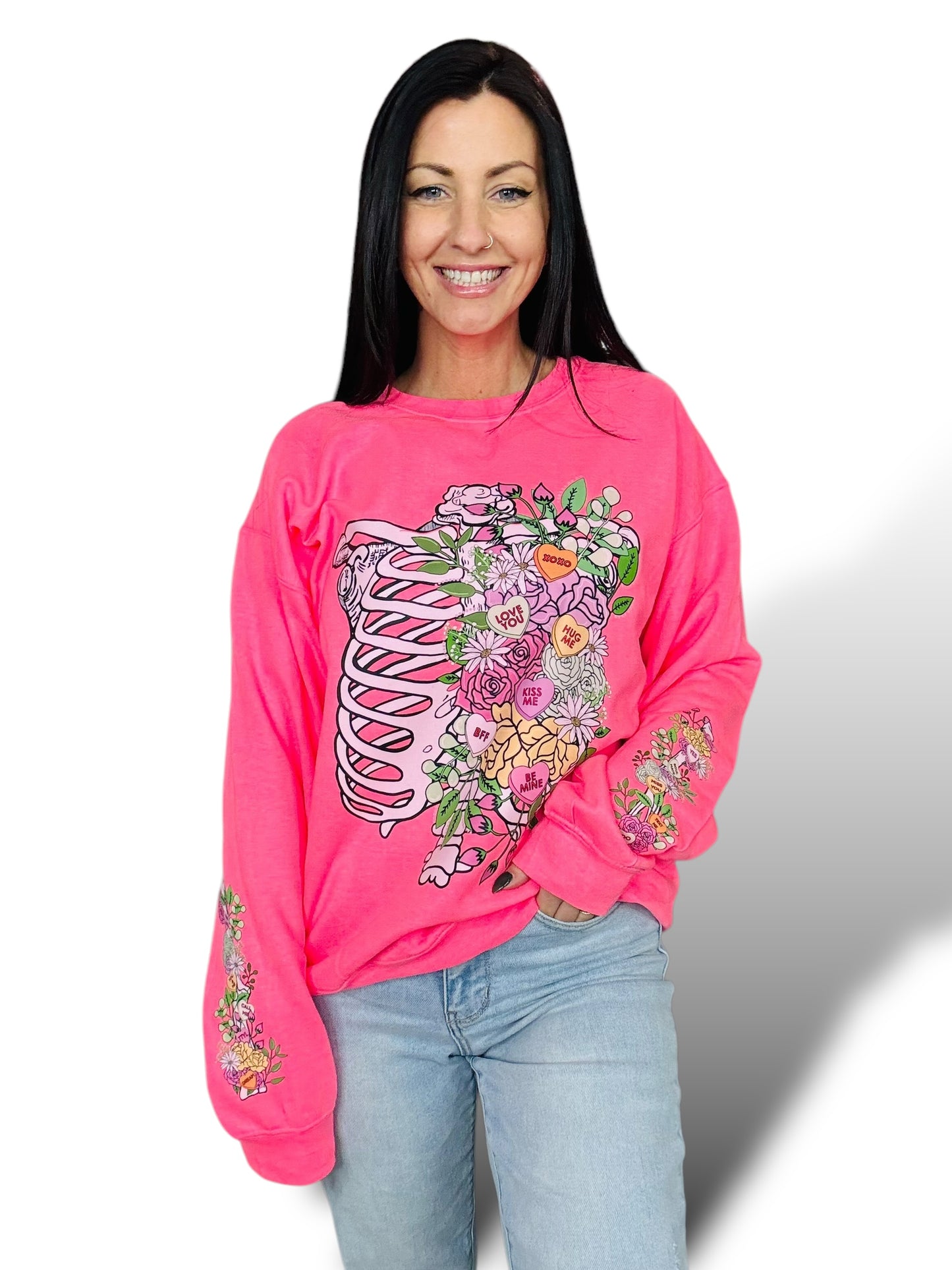 "Floral Candy Heart Skeleton" Hoodie