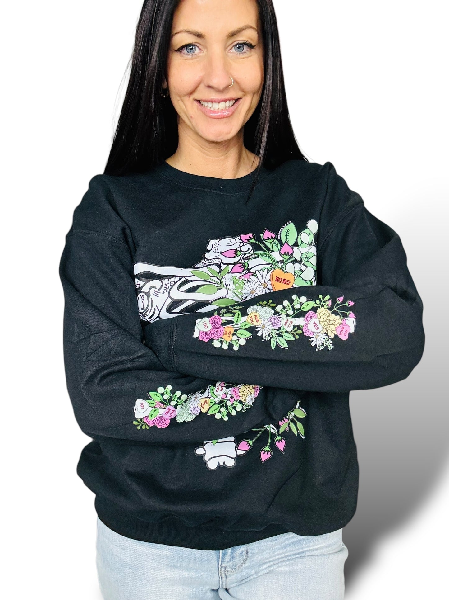 "Floral Candy Heart Skeleton" Hoodie