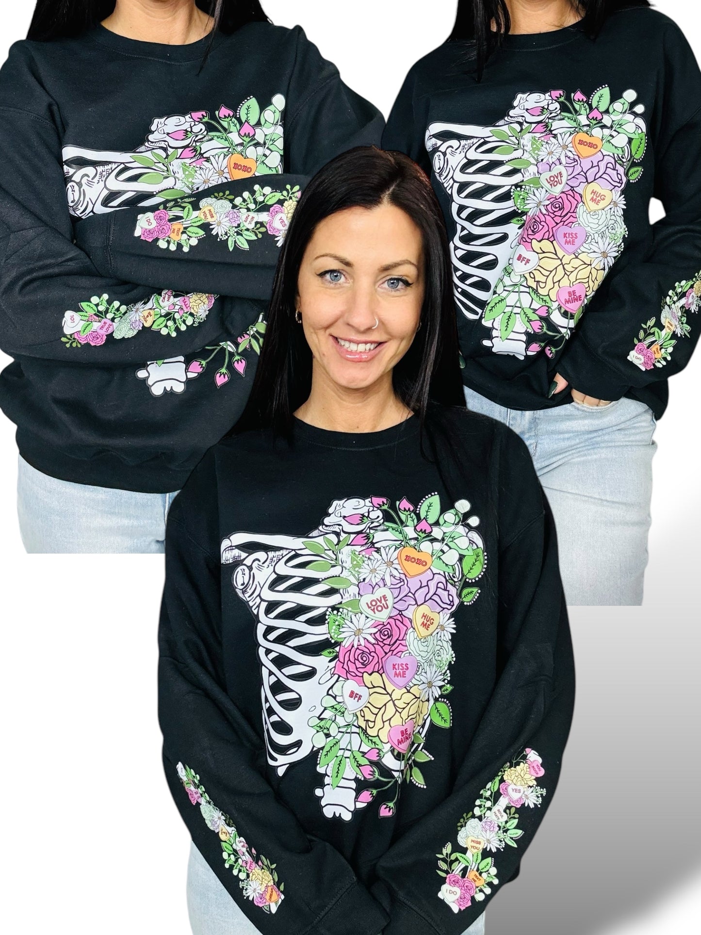 "Floral Candy Heart Skeleton" Hoodie