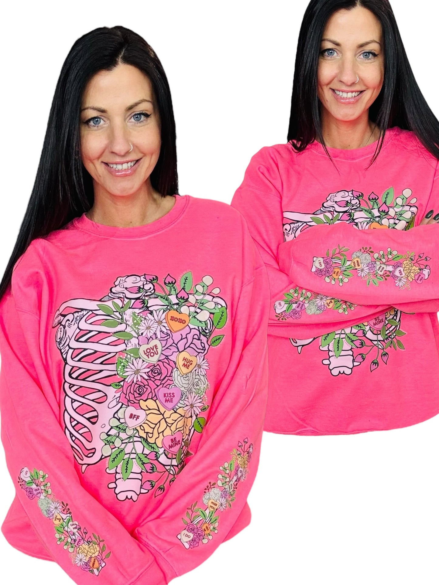 "Floral Candy Heart Skeleton" Hoodie