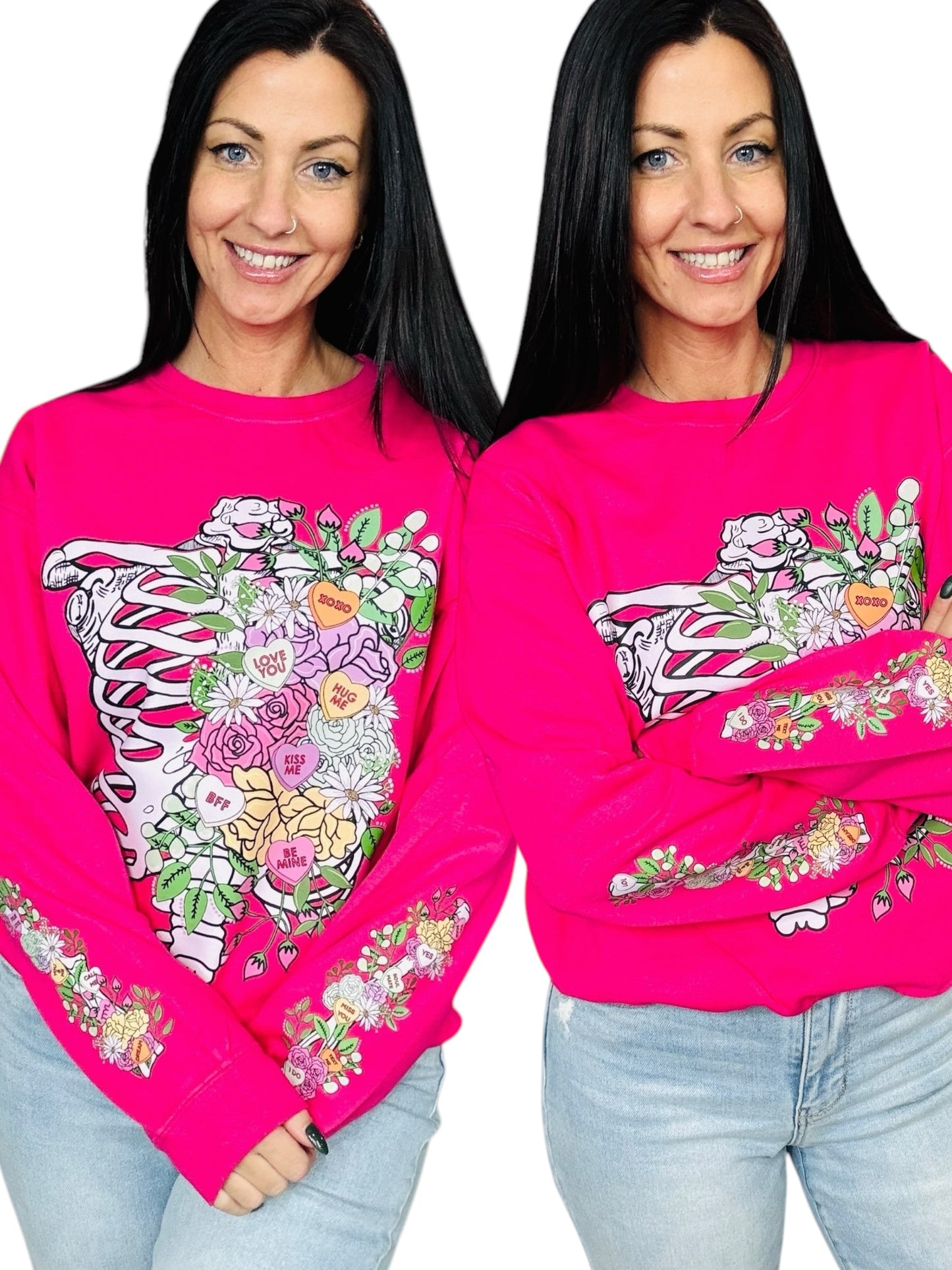 "Floral Candy Heart Skeleton" Hoodie