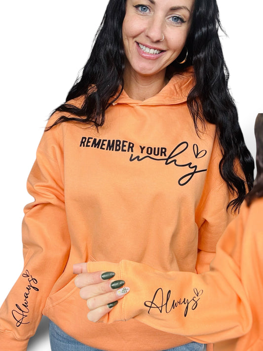 "Remember Your Why" Hoodie/Crewneck Sweatshirt with Sleeve Print