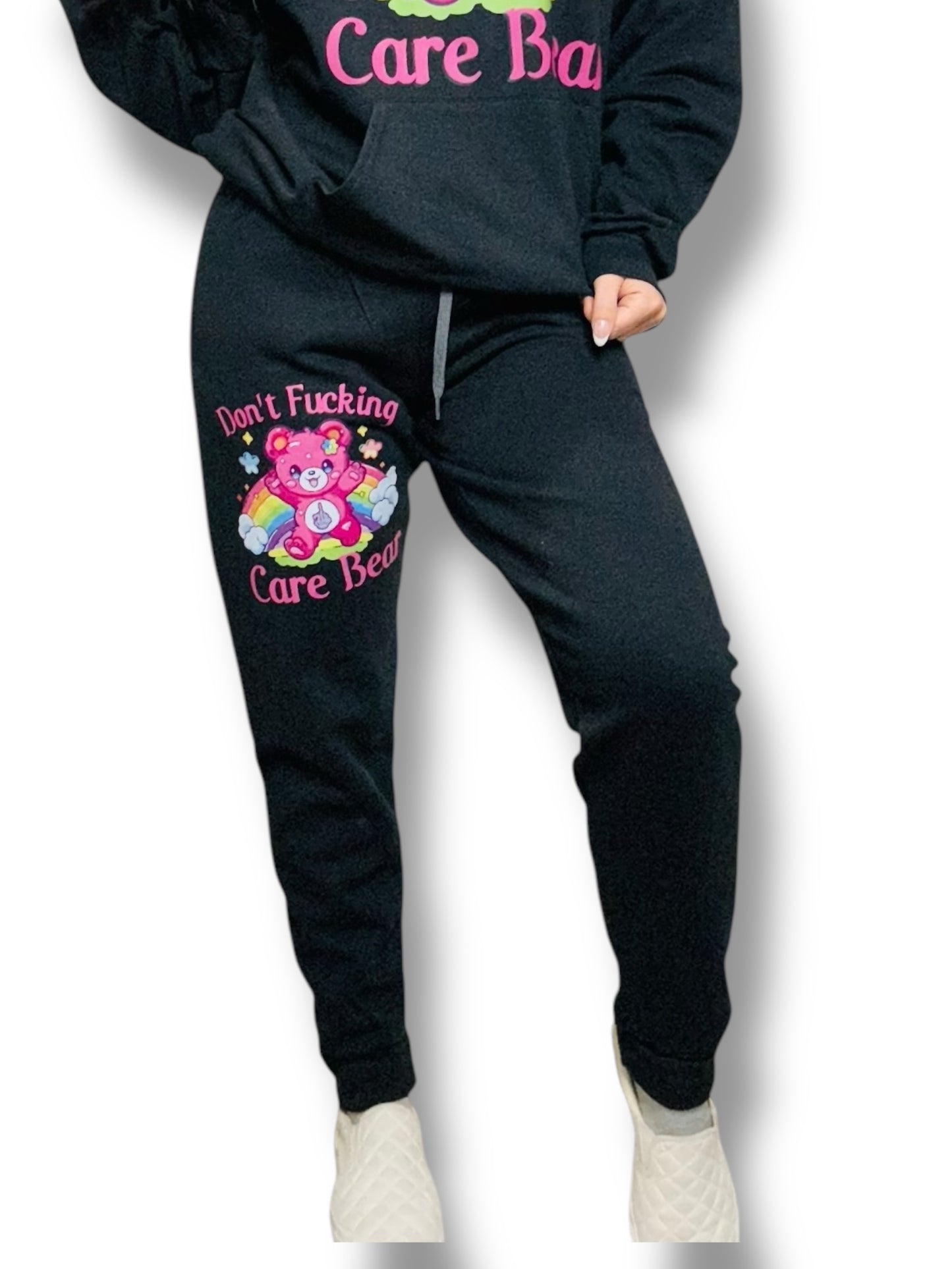 "Don't F***ing Care Bear" Graphic Joggers