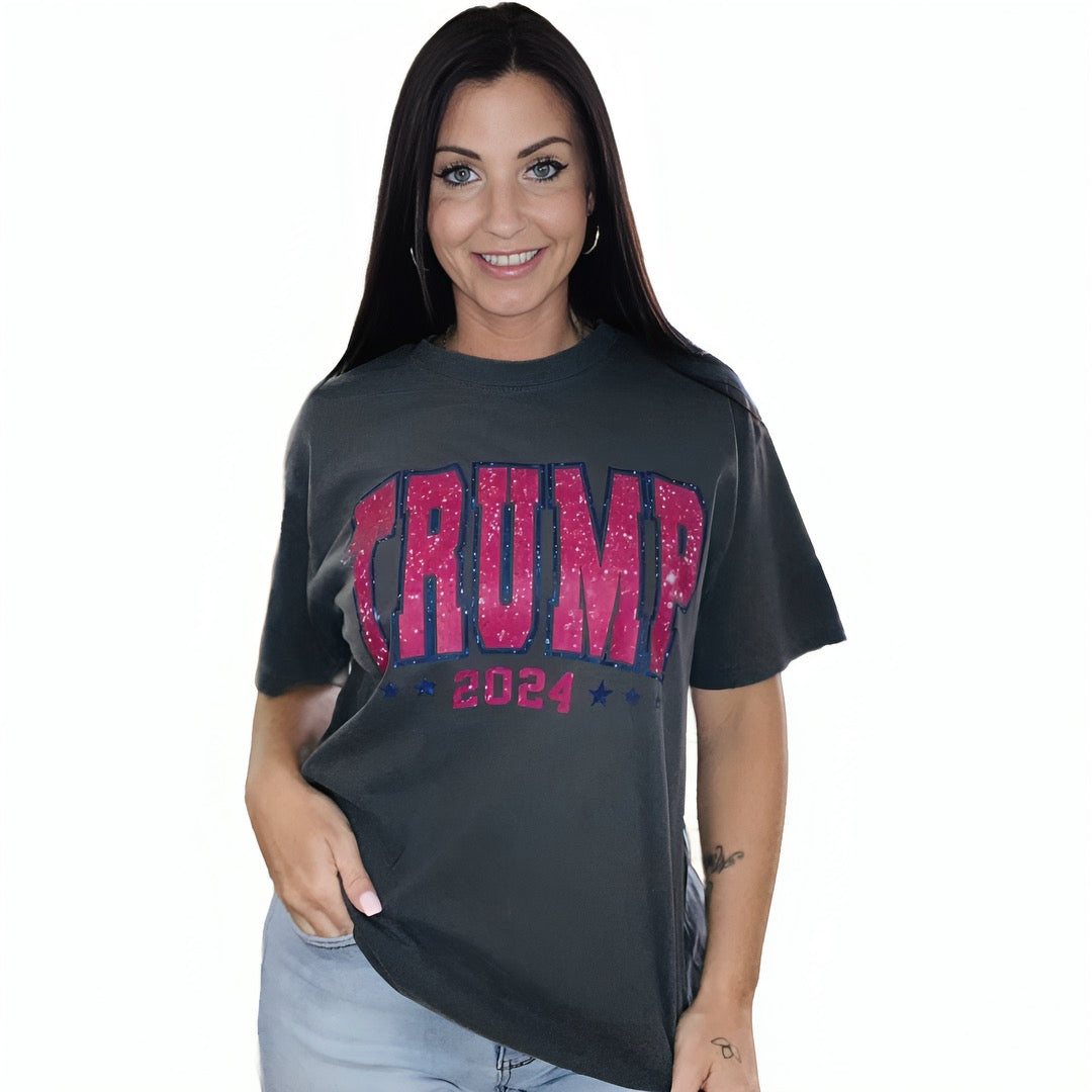 "Hot Pink Glitter Trump 2024" Short Sleeve T Shirt