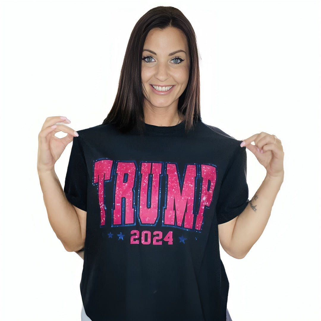 "Hot Pink Glitter Trump 2024" Short Sleeve T Shirt