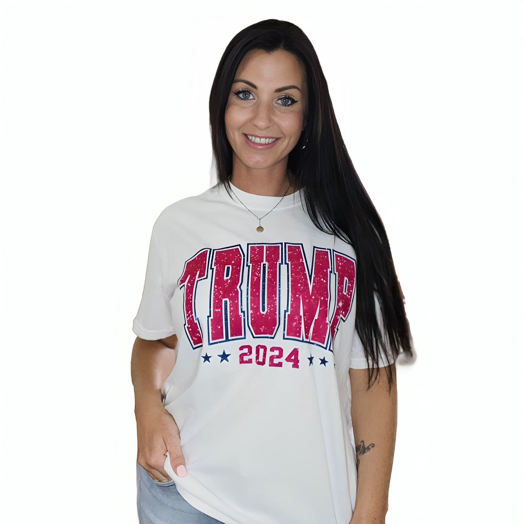 "Hot Pink Glitter Trump 2024" Short Sleeve T Shirt