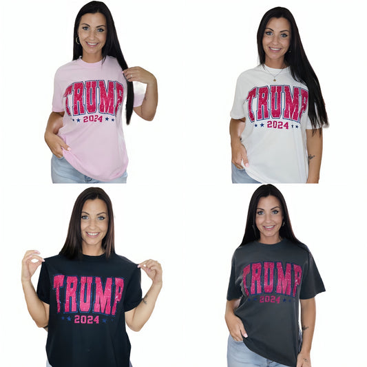 "Hot Pink Glitter Trump 2024" Short Sleeve T Shirt