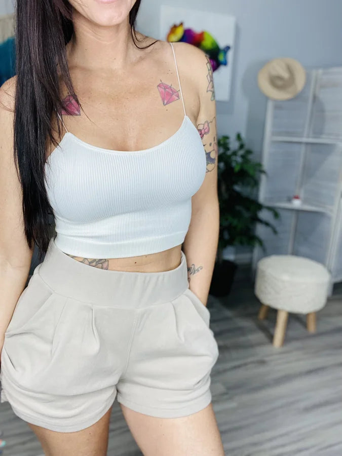 Reg/Plus Beige Thick Knit Harem-Style Shorts