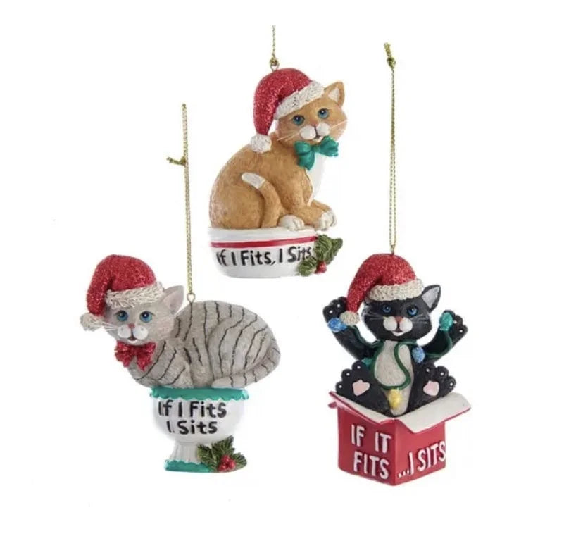 "If I Fits, I Sits" Cat Ornaments (Multiple Styles)