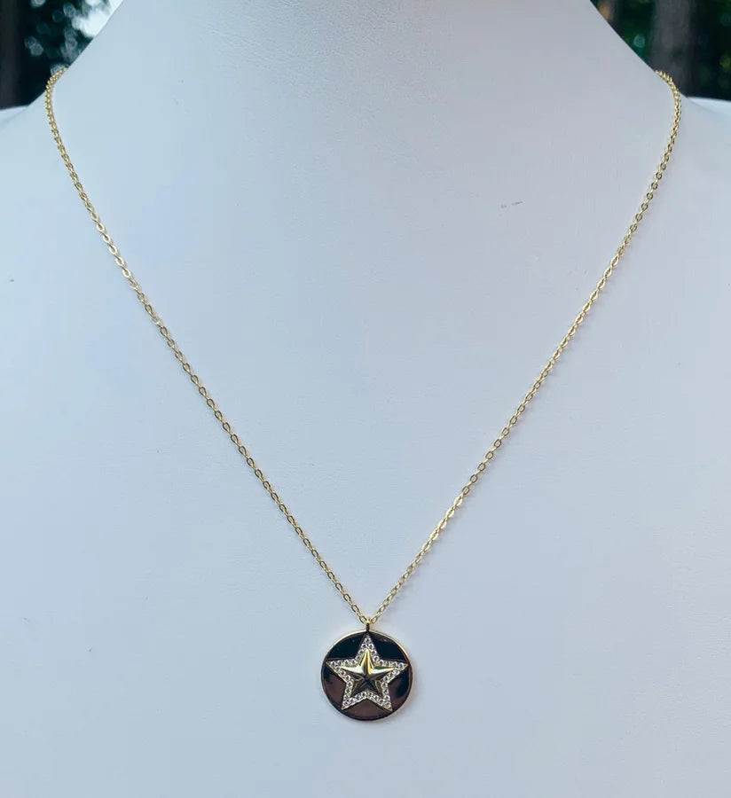 Sterling Silver Gold Plated Cubic Zirconia Star Pendant Necklace - 16-18"