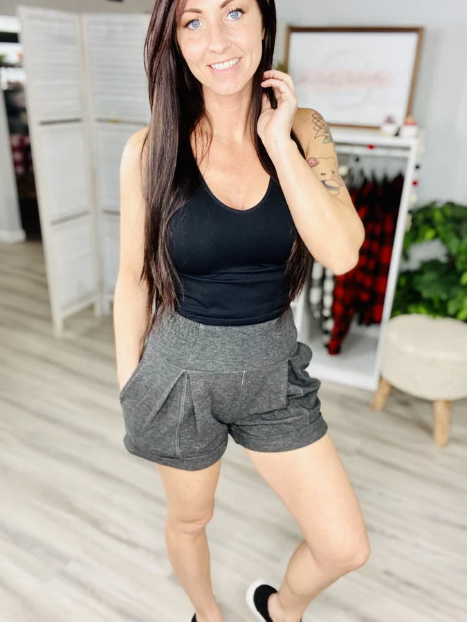 Reg/Plus Charcoal Smocked Waist Cuffed Shorts